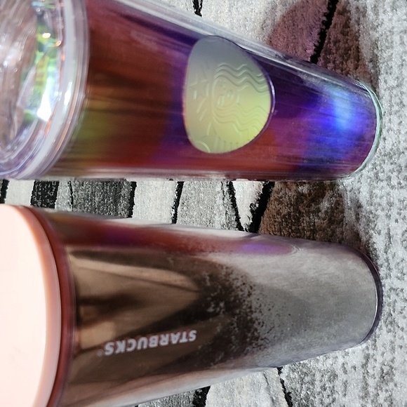 STARBUCKS ROSE GOLD WHITE GLITTER & DOME OMBRE RAINBOW VENTI COLD CUP TUMBLERS - Picture 9 of 11